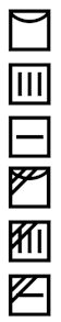 Symboler for naturlig trring, som bruges i USA (hngetrring, dryptrring, liggetrring og de samme i skygge)