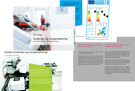 Billedet viser en collage af sider fra e-bogen Kort fortal - Ecodesign og energimrkning