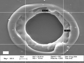 Laserbrændt hul i perforeret plastfilm