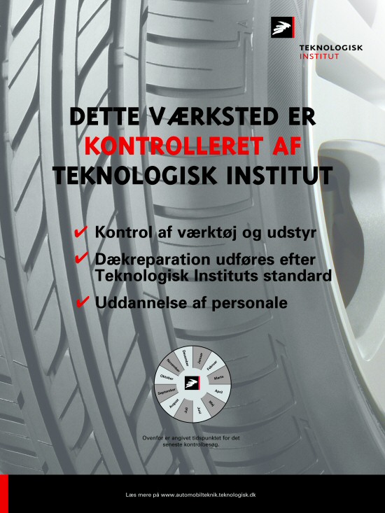 Skilt til opstning p dkcentre, der fr kontrolleret deres udstyr og reparationer af Teknologisk Institut.