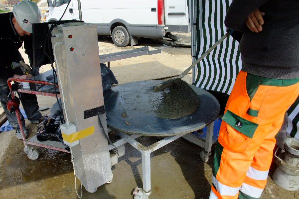 Target slump flow for the mix design was 550mm. Strict control of the concrete rheology and slump flow was kept using the 4C-Rheometer.