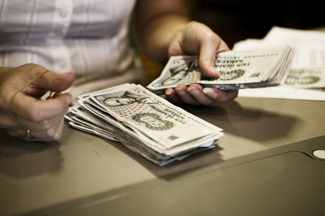 Billedet viser hænderne på en person, som er ved at tælle pengesedler.
