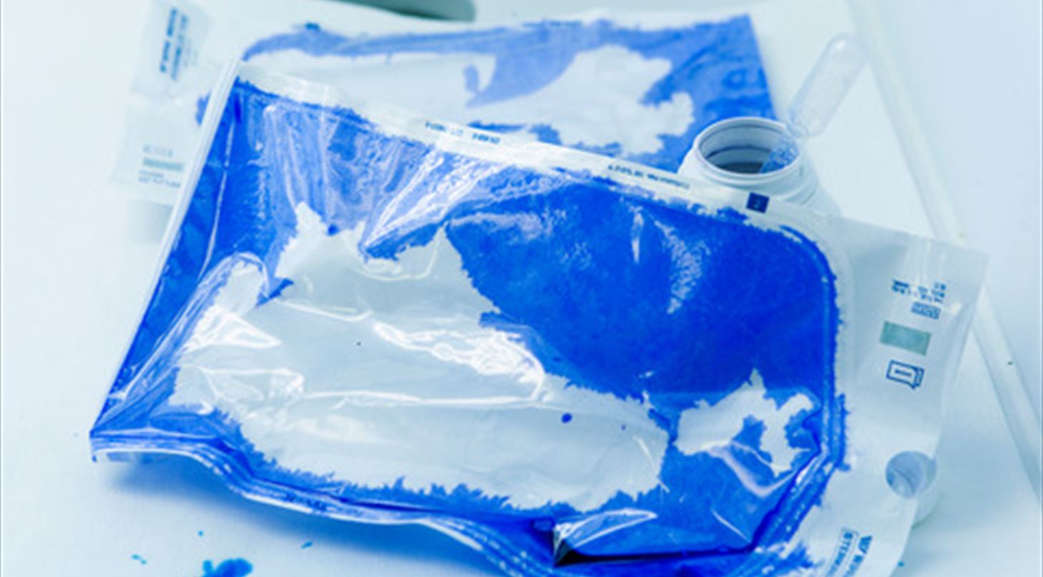 Medicinsk emballage med blu dye for test af tæthed