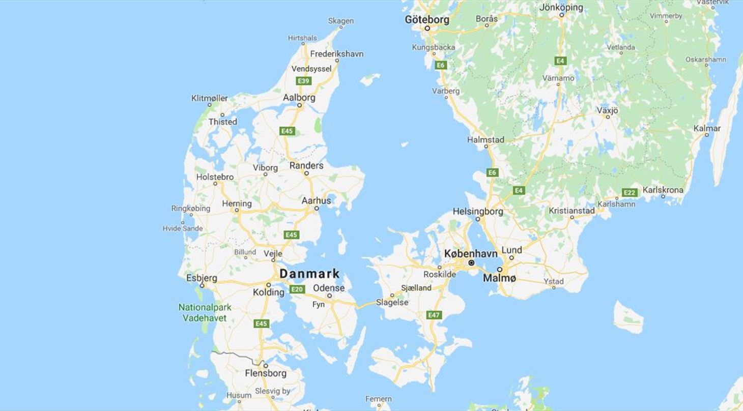 Et billede af et Danmarkskort.