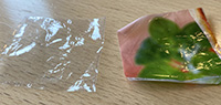 Billedet viser en separeret flerlagsfolie, hvor der er en klar PA-folie og en uklar PE-folie. Billedet er brugt til en artikel i Plast og Emballages Medlemsinformation nr. 1-22