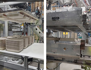 Billedet viser industrielle fremstillingsmaskiner til fremstilling af cellulosebakker i Naturformer KFT 90 stbelinje.