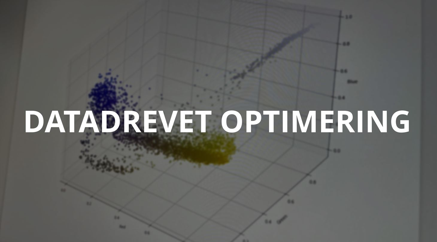 tekst: datadrevet optimering. baggrund: graf med punkter i flere farver.
